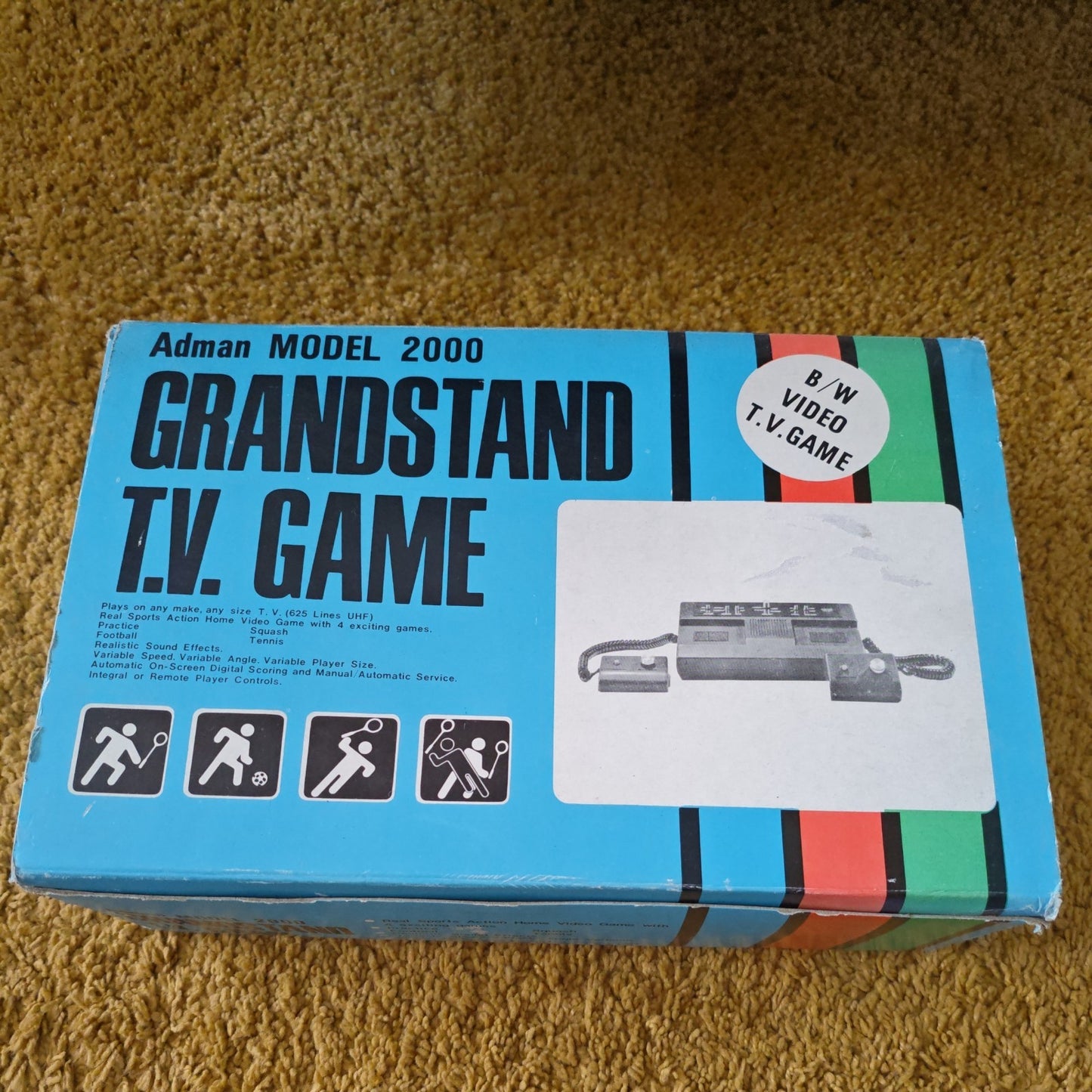 Vintage 1970s Adman Model 2000 Grandstand TV Game b&w in original box