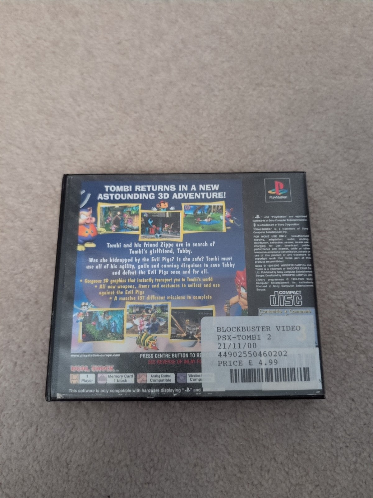 Tombi 2 ps1 PlayStation one game retro PSX rental - Blockbuster